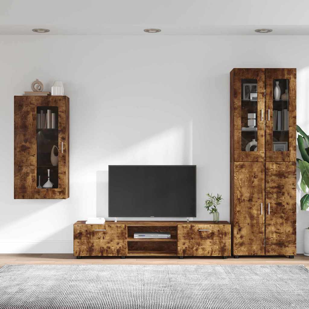 vidaXL TV Cabinet Set FLORIN 3 pcs Smoked Oak Engineered Wood 4