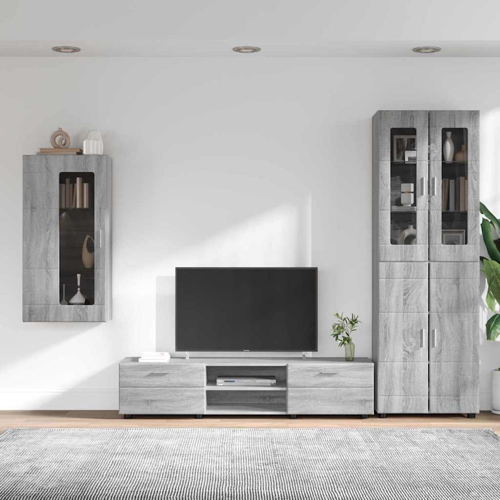 vidaXL TV Cabinet Set FLORIN 3 pcs Grey Sonoma Engineered Wood 4