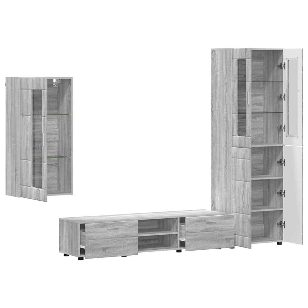 vidaXL TV Cabinet Set FLORIN 3 pcs Grey Sonoma Engineered Wood 5