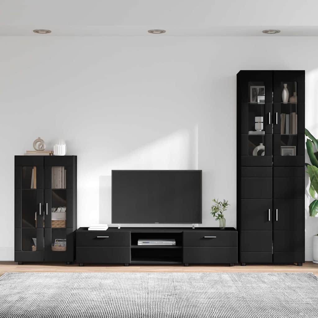 vidaXL TV Cabinet Set FLORIN 3 pcs Black Engineered Wood 4