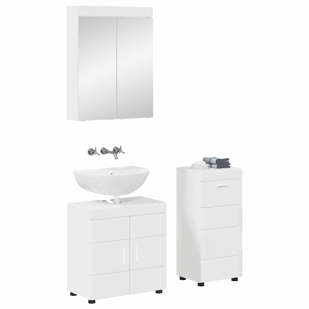 vidaXL Bathroom Furniture Set TULUM 3 pcs High Gloss White 2