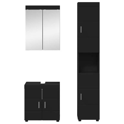 Bathroom Furniture Set TULUM 3 pcs 60 x 34 x 63 cm Sink base +mirror cabinet +tall cabinet Black