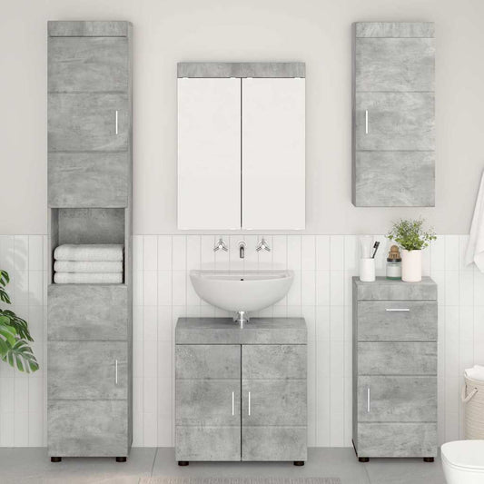 Bathroom Furniture Set TULUM 5 pcs 60 x 34 x 63 cm Sink base +mirror cabinet +cabinet with drawer +hanging cabinet +tall cabinet Concrete grey