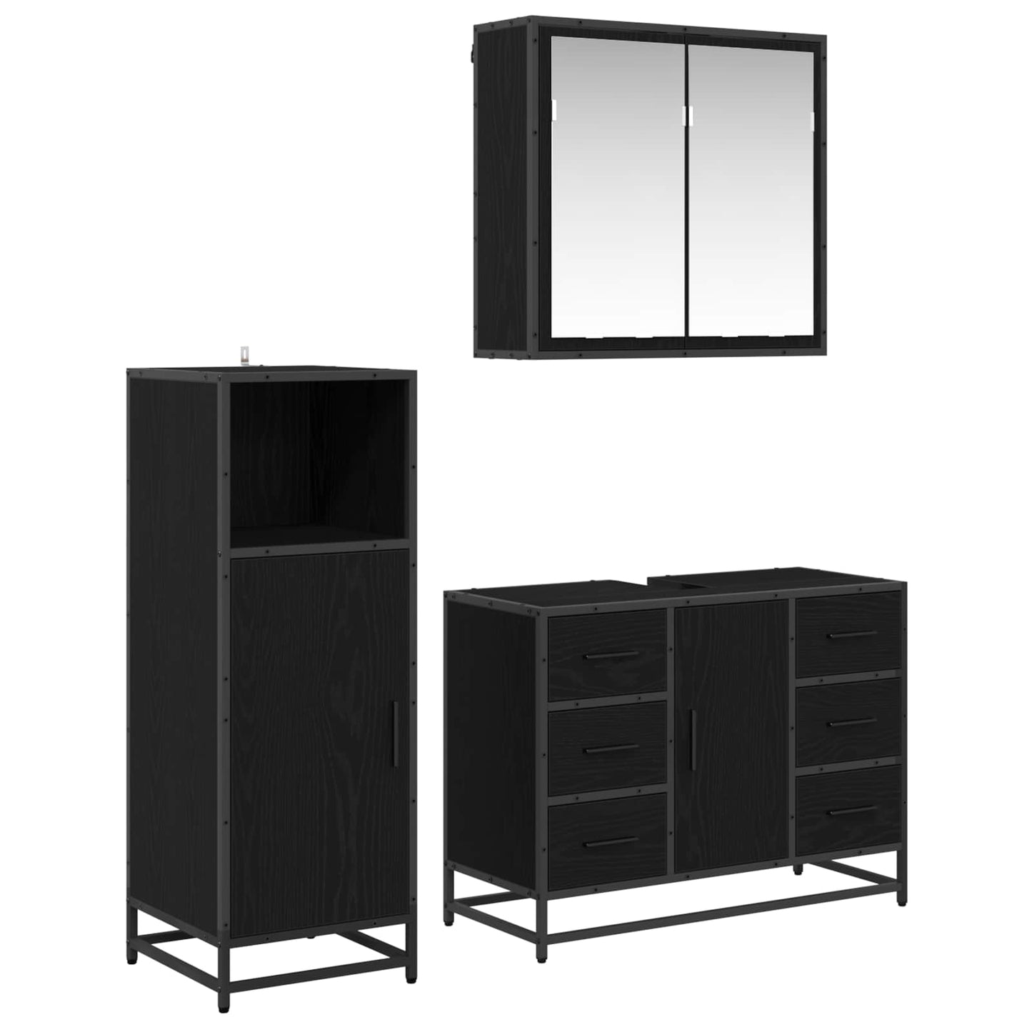 vidaXL Bathroom Furniture Set 3 pcs Black Oak Engineered Wood 2