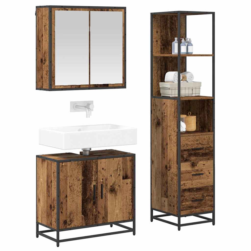 vidaXL Bathroom Furniture Set 3 pcs Old Wood Engineered Wood 3