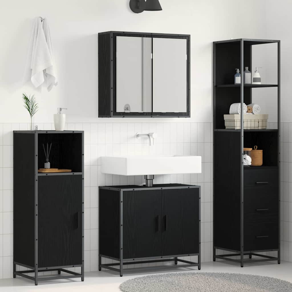 vidaXL Bathroom Furniture Set 3 pcs Black Oak Engineered Wood 1