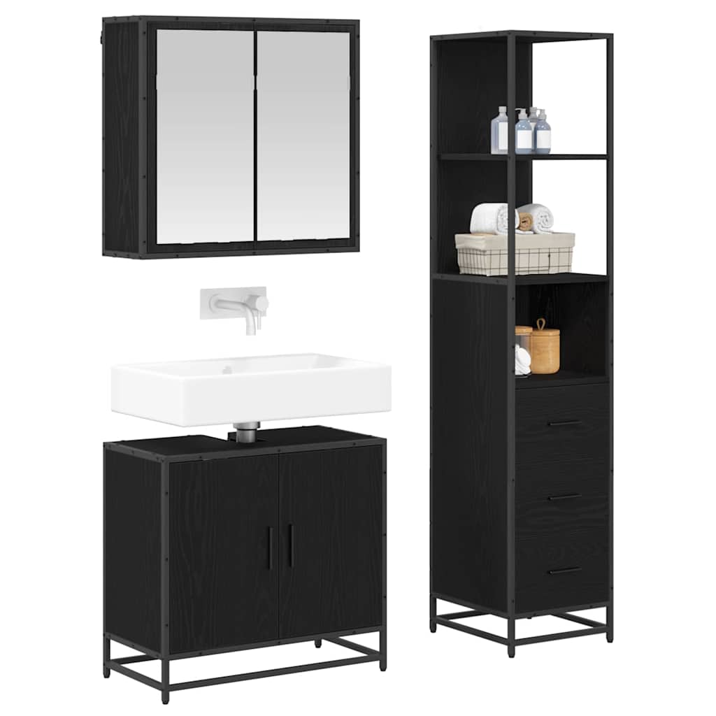 vidaXL Bathroom Furniture Set 3 pcs Black Oak Engineered Wood 3