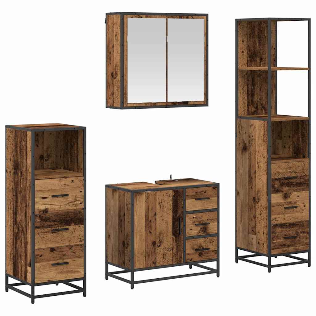 vidaXL Bathroom Furniture Set 4 pcs Old Wood Engineered Wood 2
