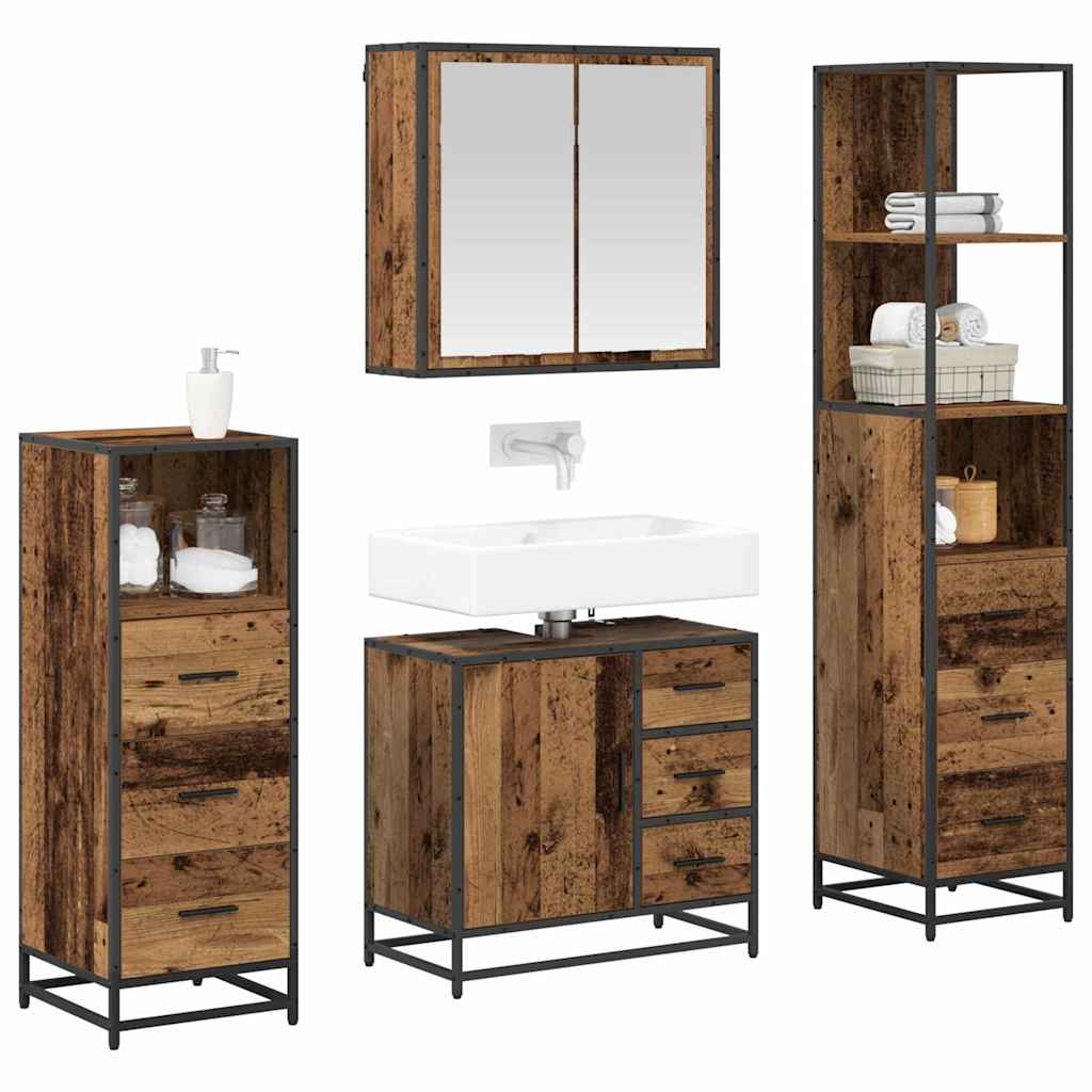 vidaXL Bathroom Furniture Set 4 pcs Old Wood Engineered Wood 3