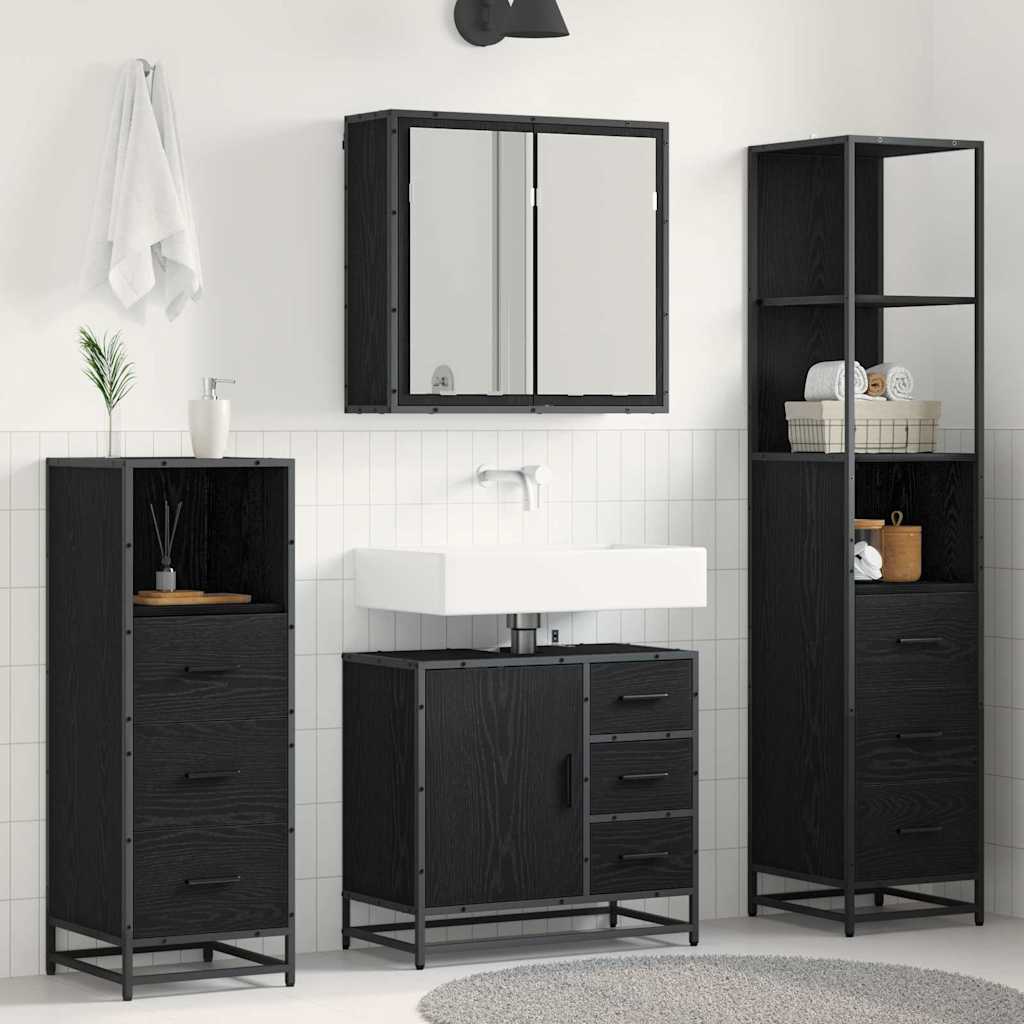 vidaXL Bathroom Furniture Set 4 pcs Black Oak Engineered Wood 1