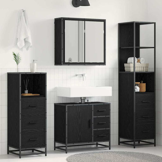 Bathroom Furniture Set 4 pcs Engineered Wood Black oak