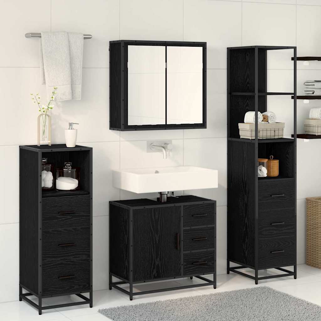 vidaXL Bathroom Furniture Set 4 pcs Black Oak Engineered Wood 4