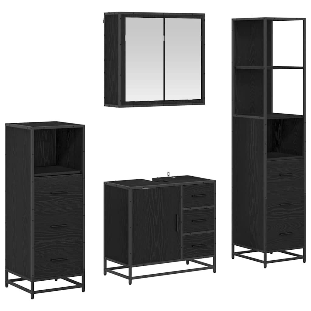 vidaXL Bathroom Furniture Set 4 pcs Black Oak Engineered Wood 2