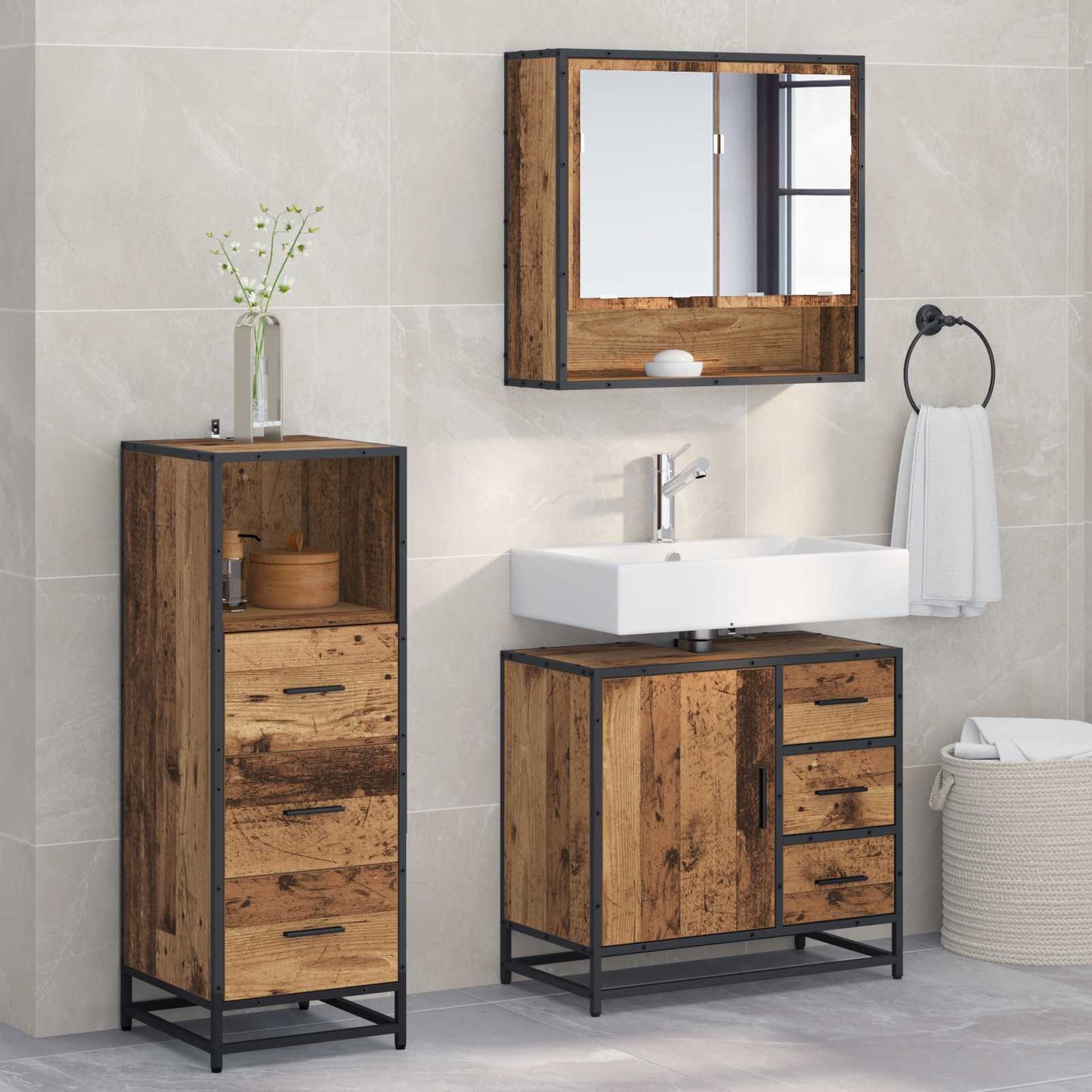 vidaXL Bathroom Furniture Set 3 pcs Old Wood Engineered Wood 1