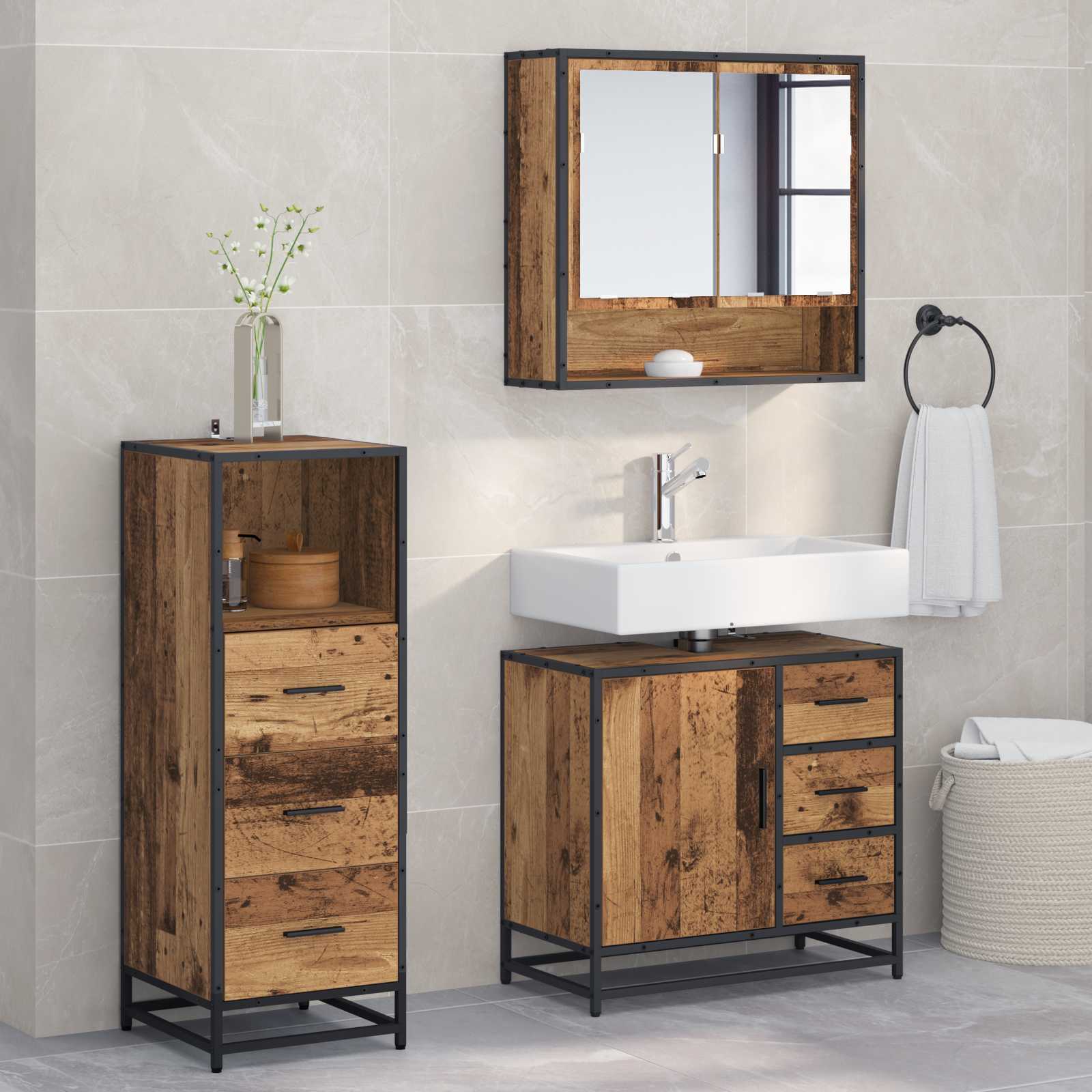 vidaXL Bathroom Furniture Set 3 pcs Old Wood Engineered Wood 1