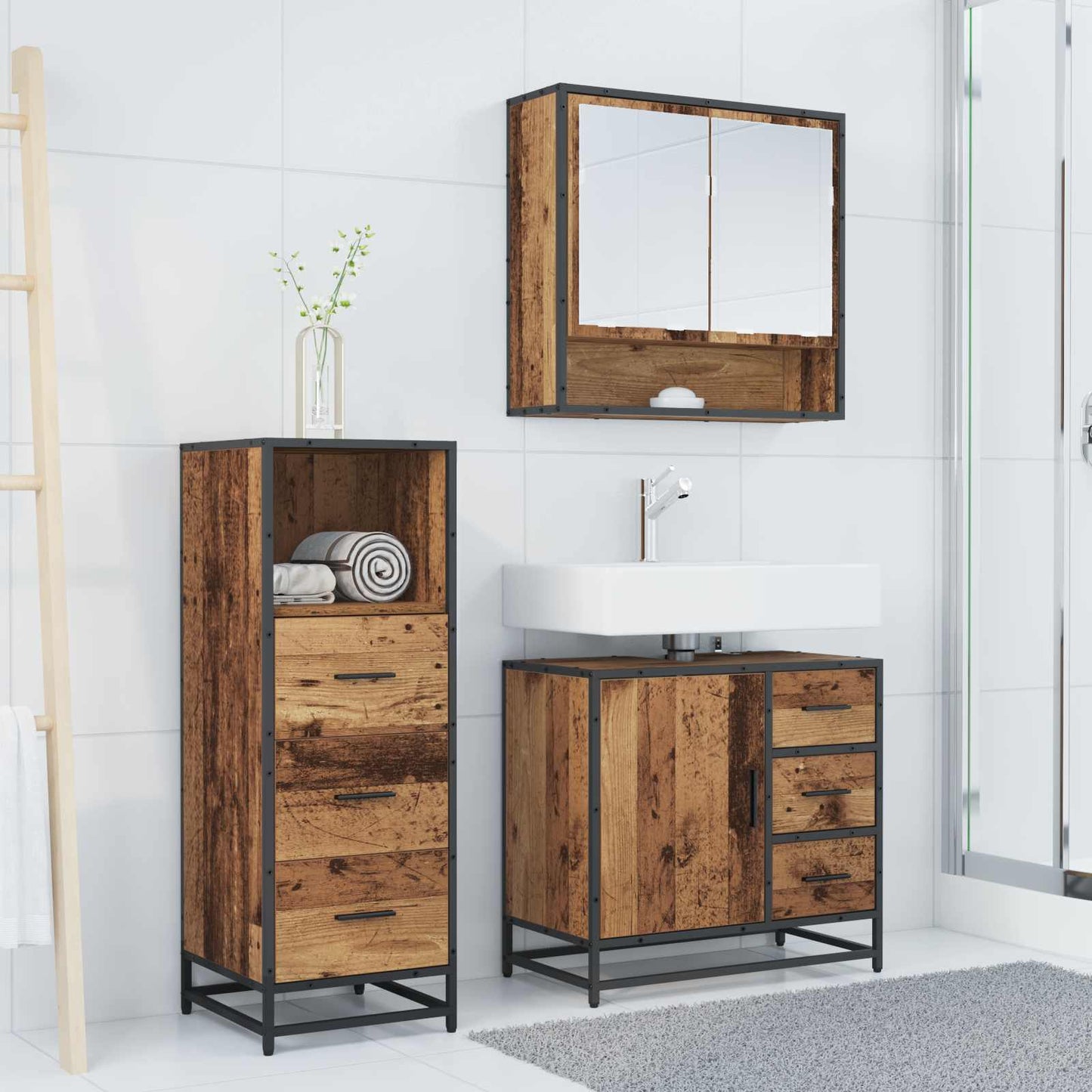 vidaXL Bathroom Furniture Set 3 pcs Old Wood Engineered Wood 4