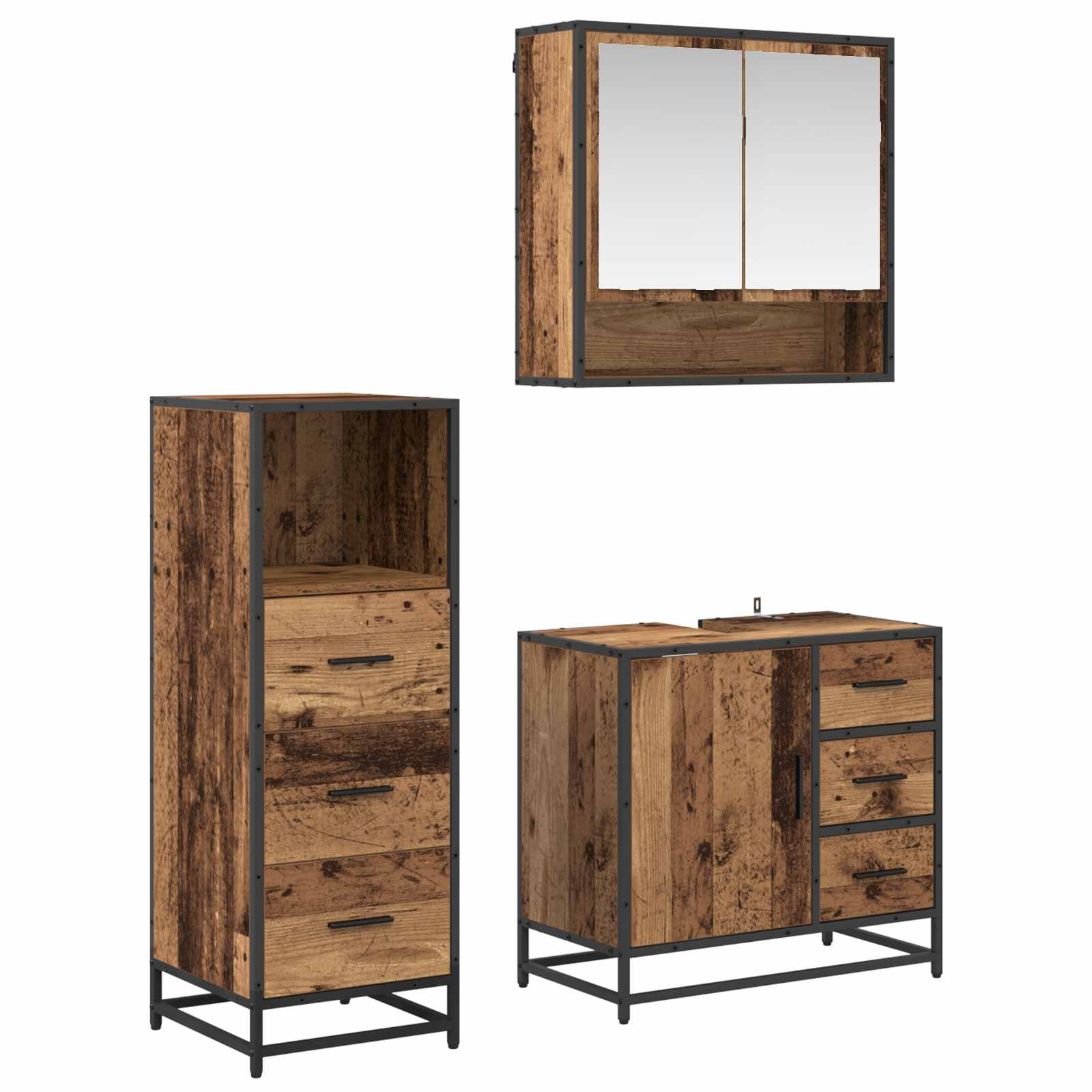 vidaXL Bathroom Furniture Set 3 pcs Old Wood Engineered Wood 2
