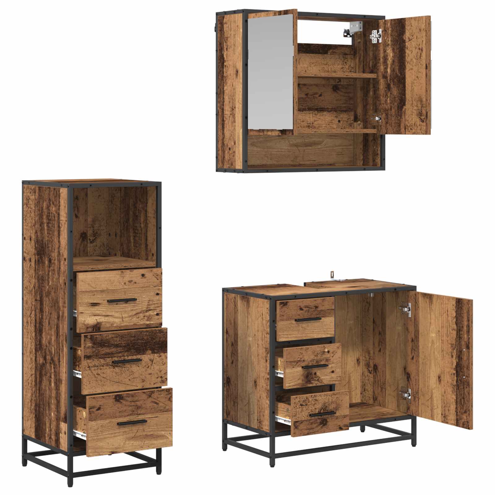 vidaXL Bathroom Furniture Set 3 pcs Old Wood Engineered Wood 5