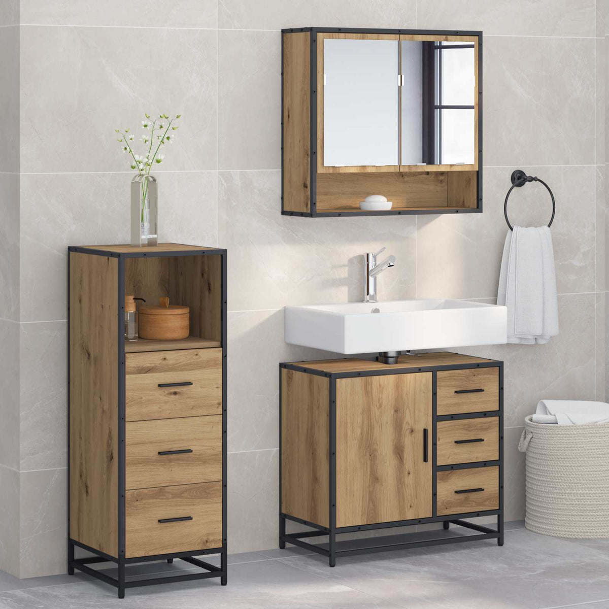 Bathroom Furniture Set 3 pcs Engineered Wood Artisan oak