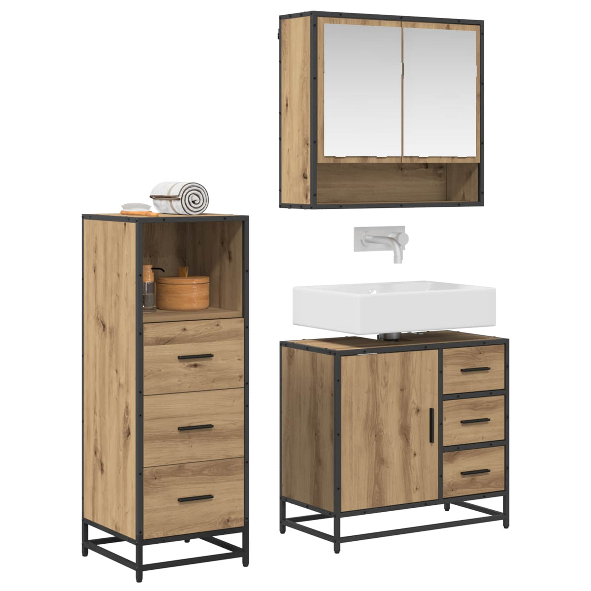 Bathroom Furniture Set 3 pcs Engineered Wood Artisan oak