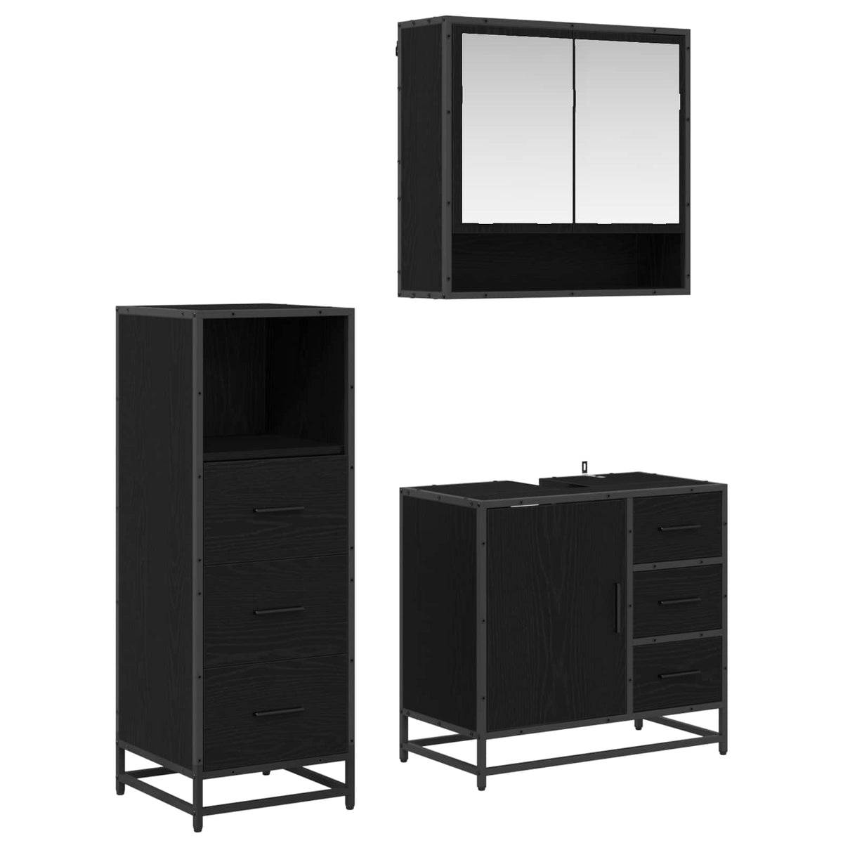 Bathroom Furniture Set 3 pcs Engineered Wood Black oak