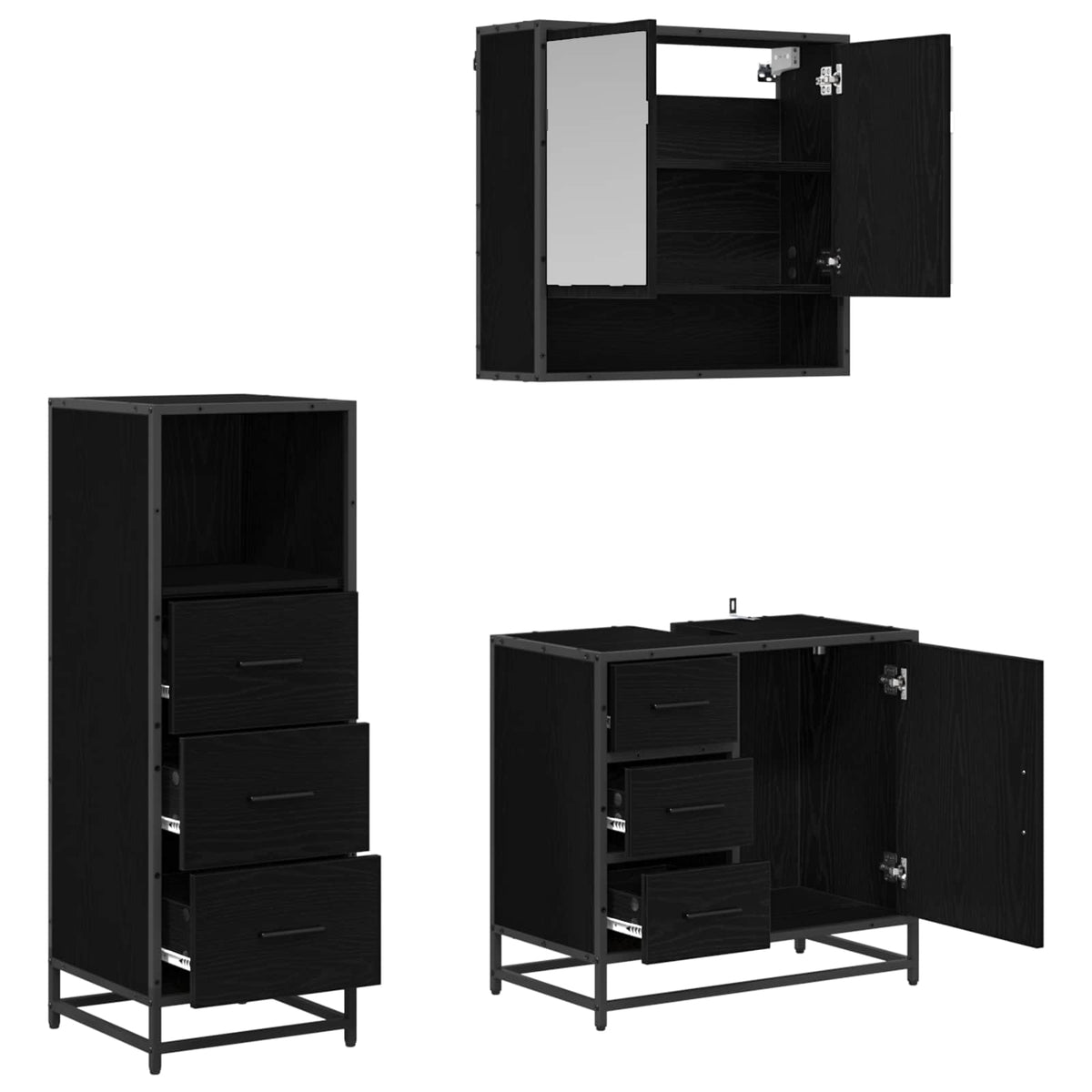 vidaXL Bathroom Furniture Set 3 pcs Black Oak Engineered Wood 5