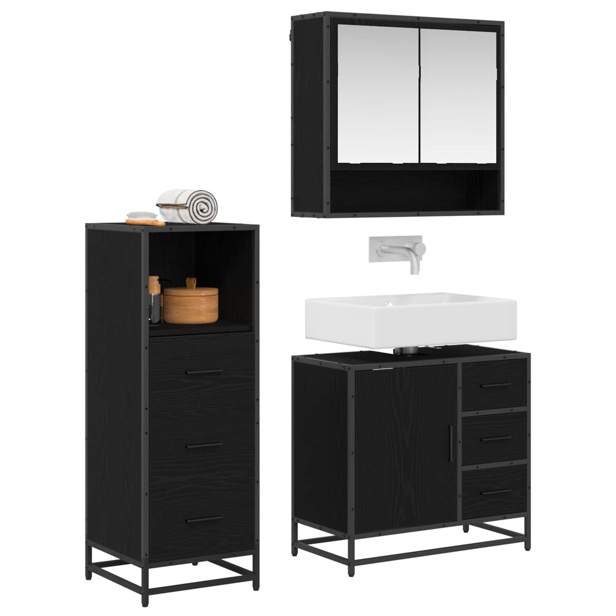 vidaXL Bathroom Furniture Set 3 pcs Black Oak Engineered Wood 3