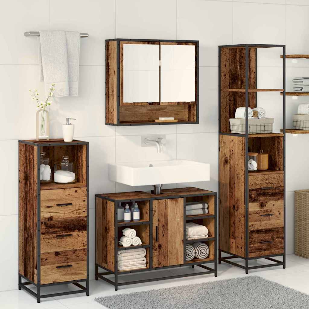 vidaXL Bathroom Furniture Set 4 pcs Old Wood Engineered Wood 4