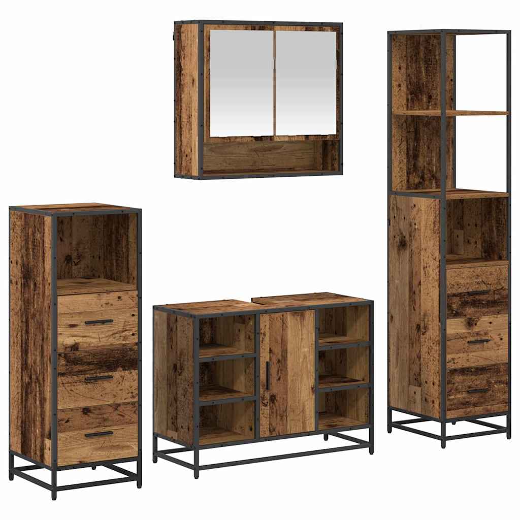 vidaXL Bathroom Furniture Set 4 pcs Old Wood Engineered Wood 2