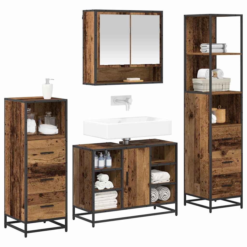 vidaXL Bathroom Furniture Set 4 pcs Old Wood Engineered Wood 3