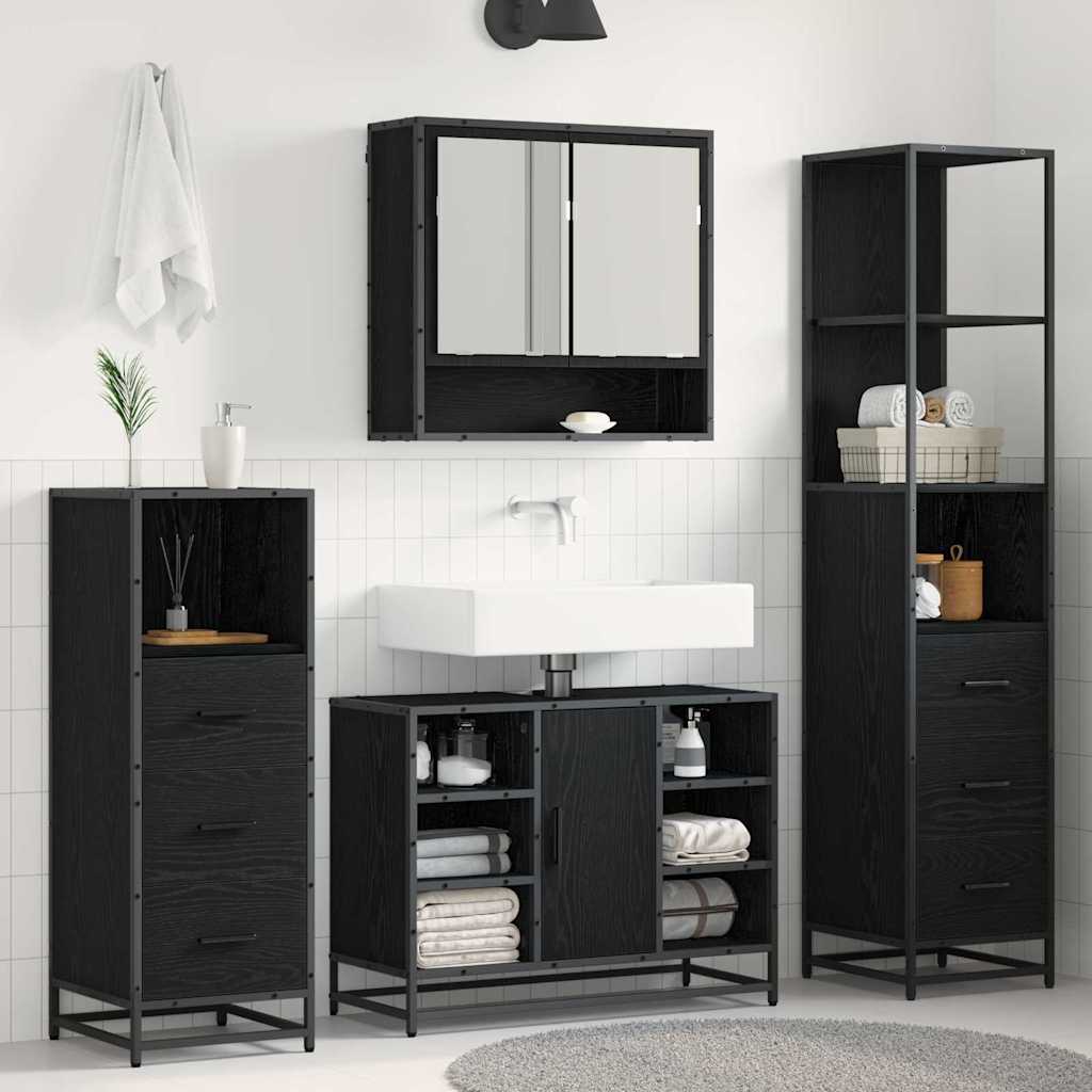 vidaXL Bathroom Furniture Set 4 pcs Black Oak Engineered Wood 1