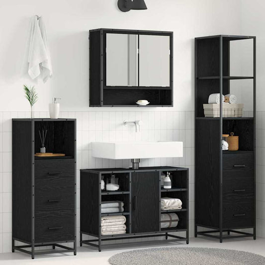 Bathroom Furniture Set 4 pcs Engineered Wood Black oak