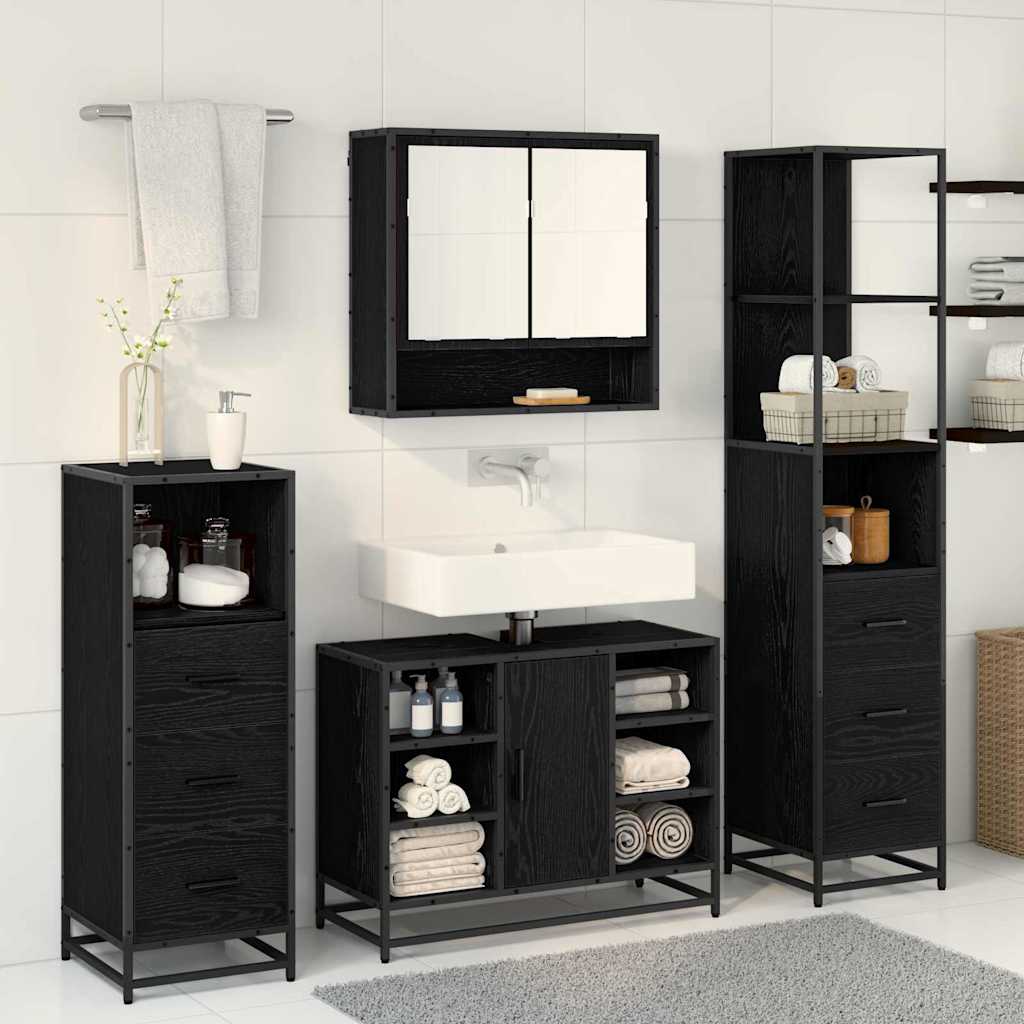 vidaXL Bathroom Furniture Set 4 pcs Black Oak Engineered Wood 4