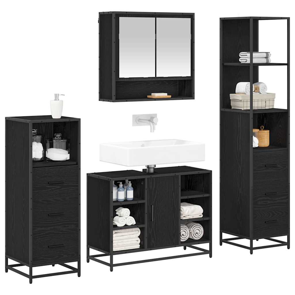 vidaXL Bathroom Furniture Set 4 pcs Black Oak Engineered Wood 3