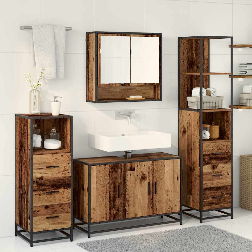 vidaXL Bathroom Furniture Set 4 pcs Old Wood Engineered Wood 4