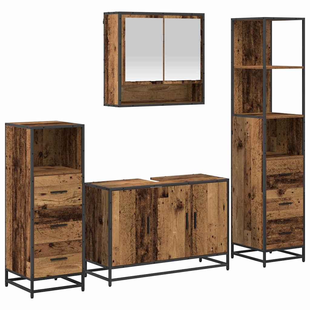 vidaXL Bathroom Furniture Set 4 pcs Old Wood Engineered Wood 2
