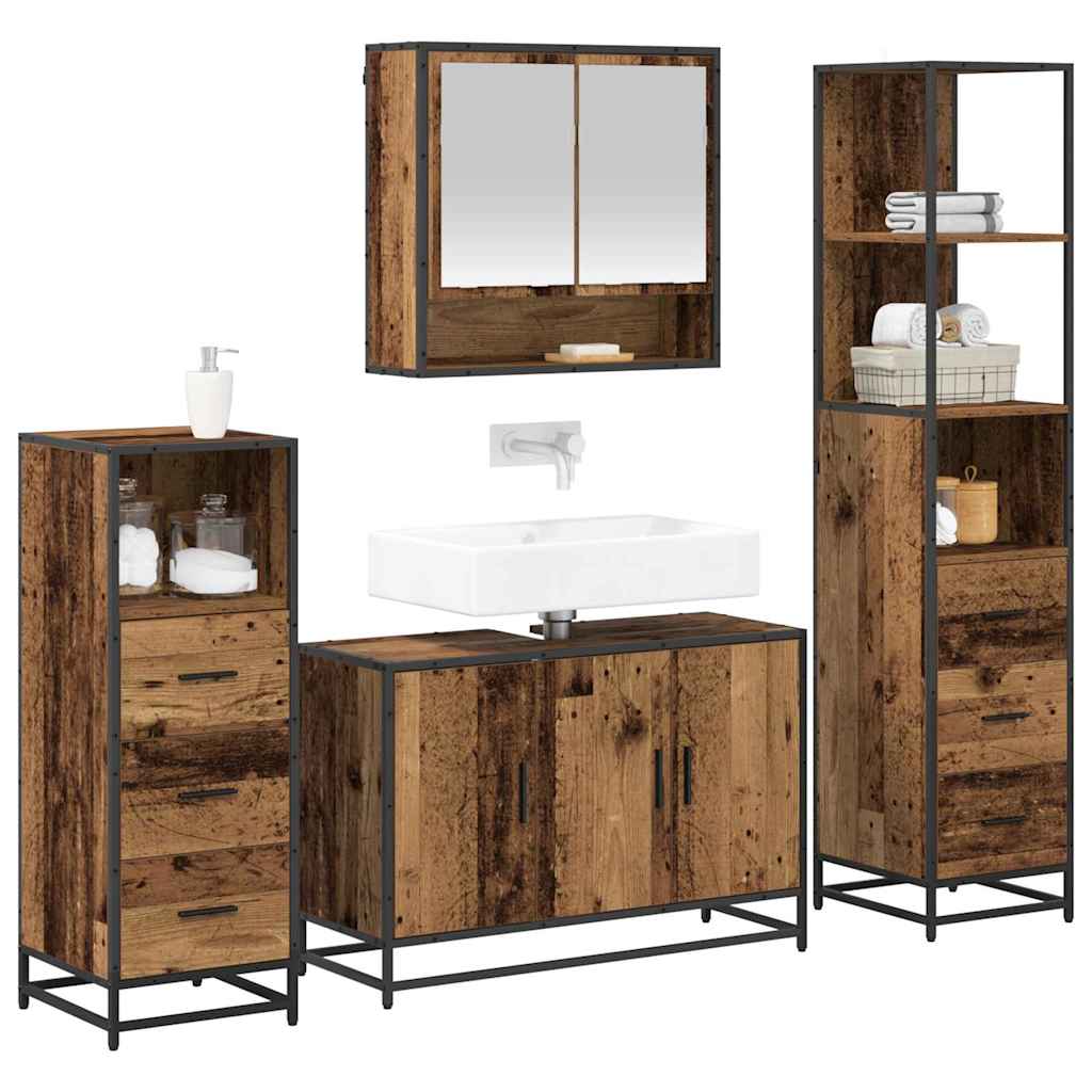 vidaXL Bathroom Furniture Set 4 pcs Old Wood Engineered Wood 3