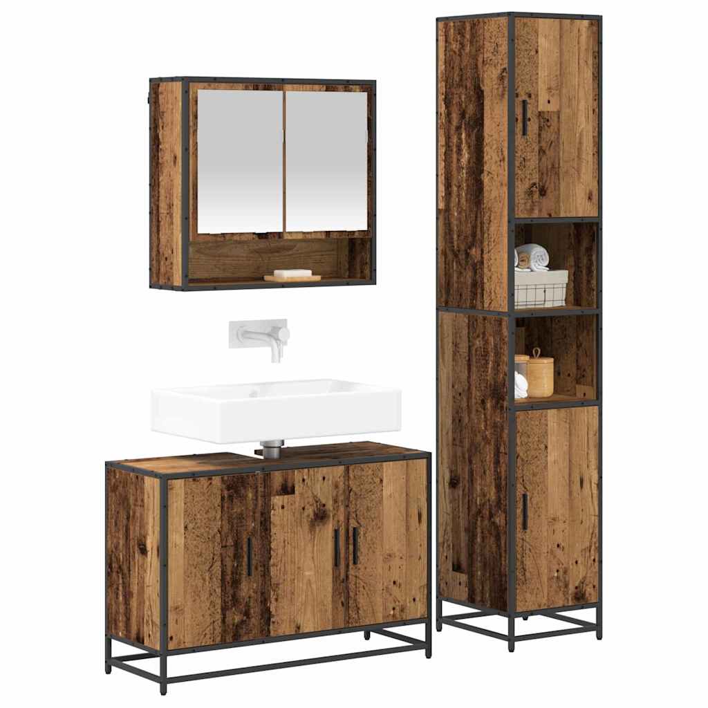 vidaXL Bathroom Furniture Set 3 pcs Old Wood Engineered Wood 3
