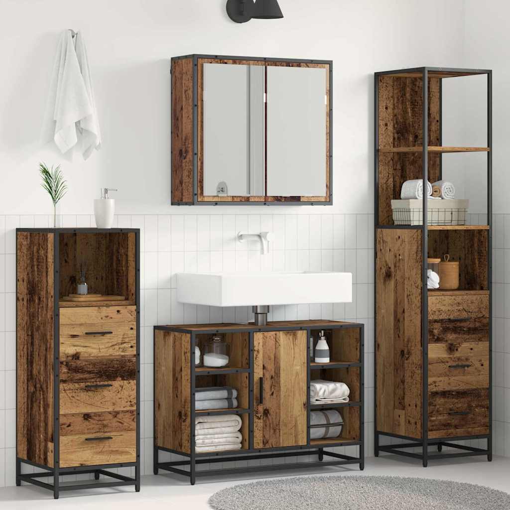 vidaXL Bathroom Furniture Set 4 pcs Old Wood Engineered Wood 1