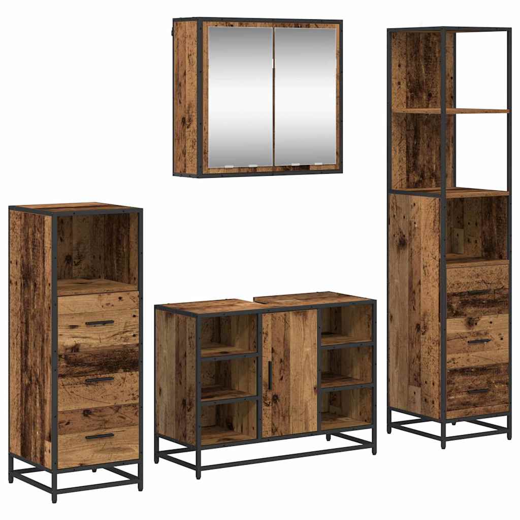 vidaXL Bathroom Furniture Set 4 pcs Old Wood Engineered Wood 2