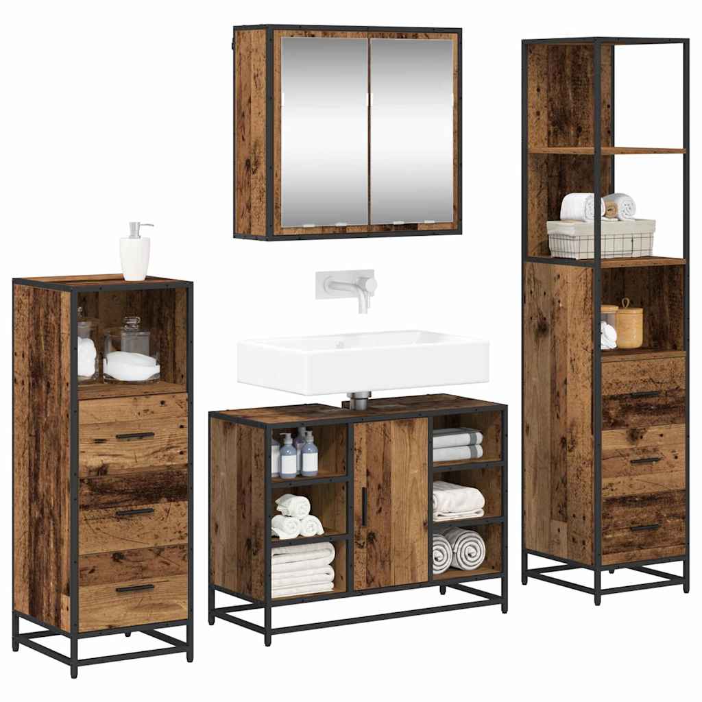 vidaXL Bathroom Furniture Set 4 pcs Old Wood Engineered Wood 3