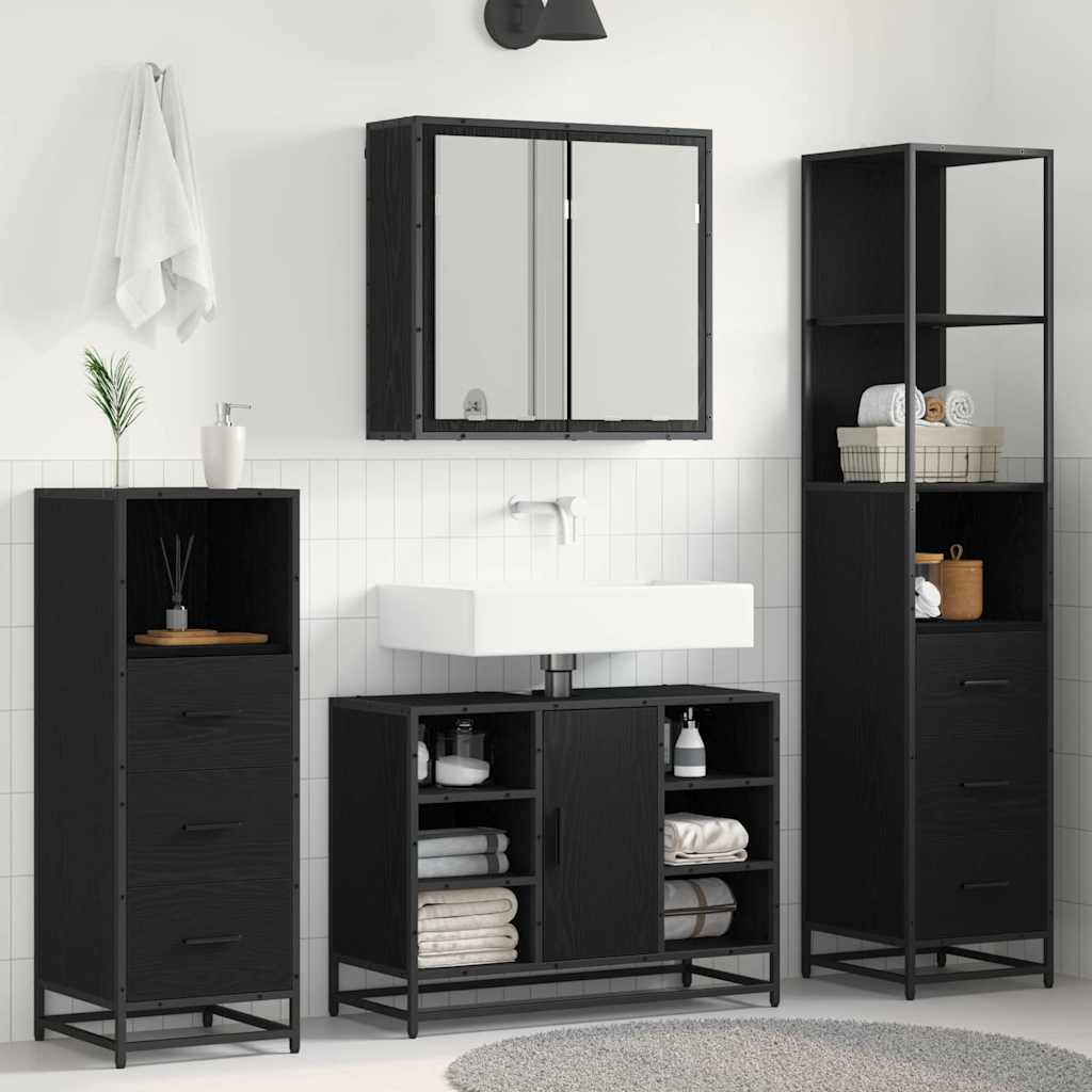 vidaXL Bathroom Furniture Set 4 pcs Black Oak Engineered Wood 1