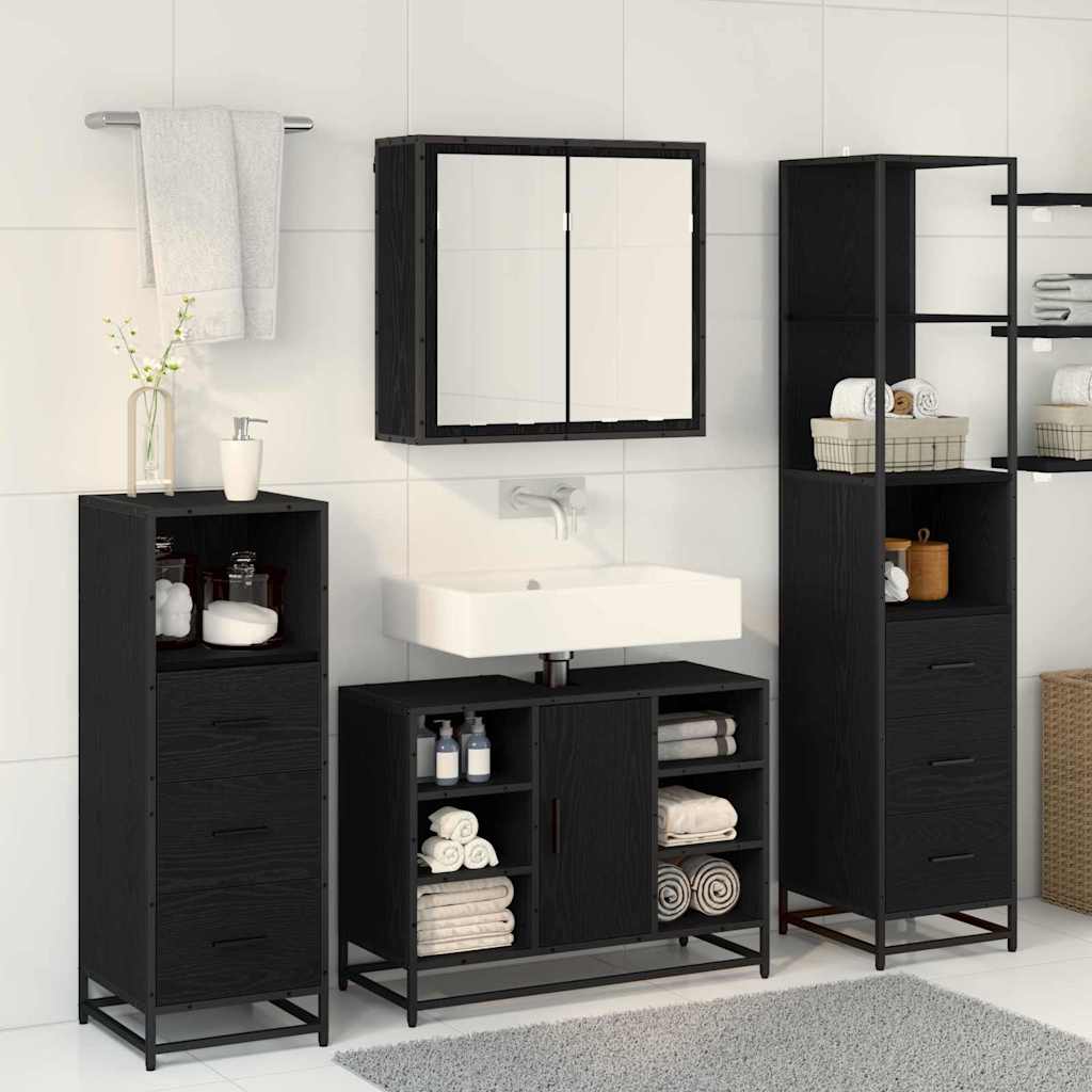 vidaXL Bathroom Furniture Set 4 pcs Black Oak Engineered Wood 4