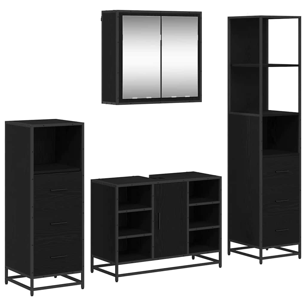 vidaXL Bathroom Furniture Set 4 pcs Black Oak Engineered Wood 2