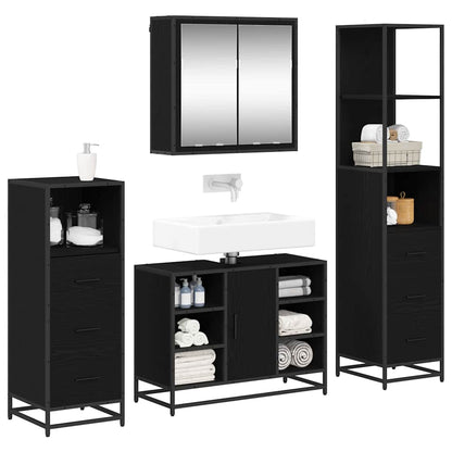 vidaXL Bathroom Furniture Set 4 pcs Black Oak Engineered Wood 3