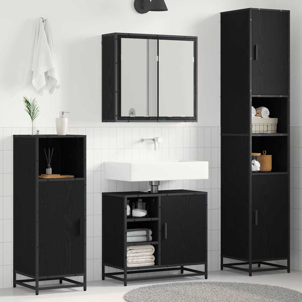 vidaXL Bathroom Furniture Set 3 pcs Black Oak Engineered Wood 1