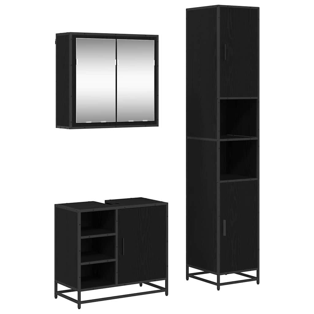 vidaXL Bathroom Furniture Set 3 pcs Black Oak Engineered Wood 2