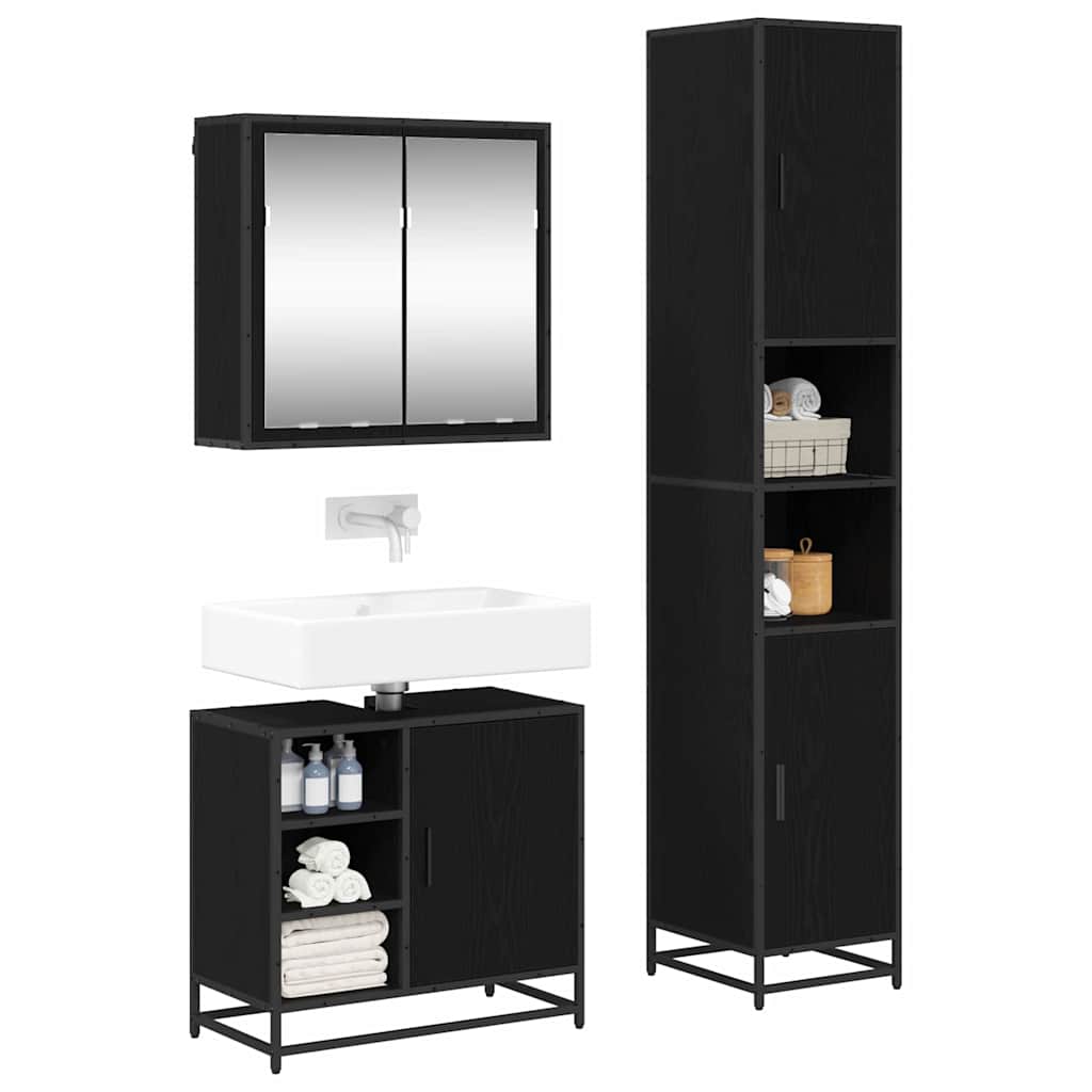 vidaXL Bathroom Furniture Set 3 pcs Black Oak Engineered Wood 3