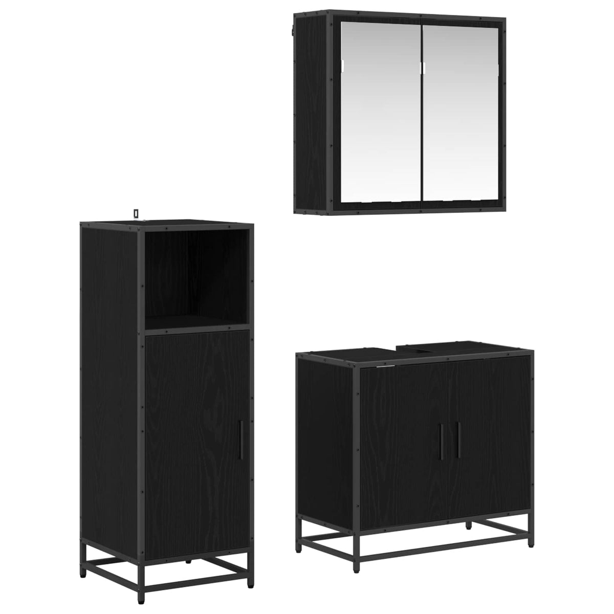 3 Piece Bathroom Furniture Set Engineered Wood Black oak