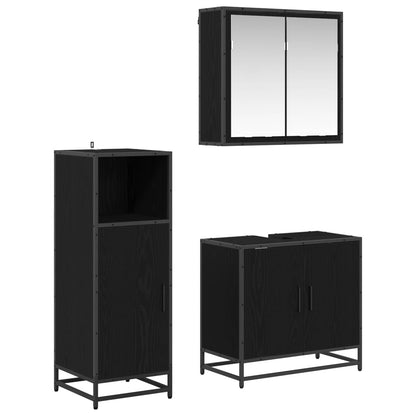 3 Piece Bathroom Furniture Set Engineered Wood Black oak